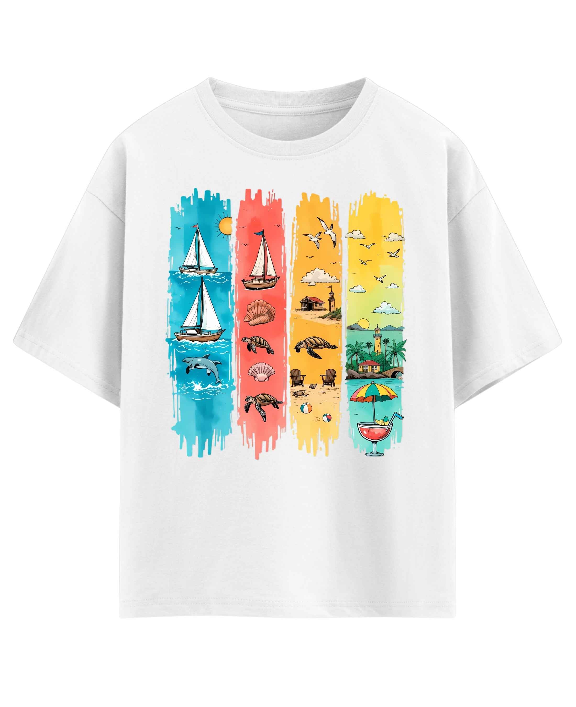 Colorful Stripe White Oversized T-Shirt