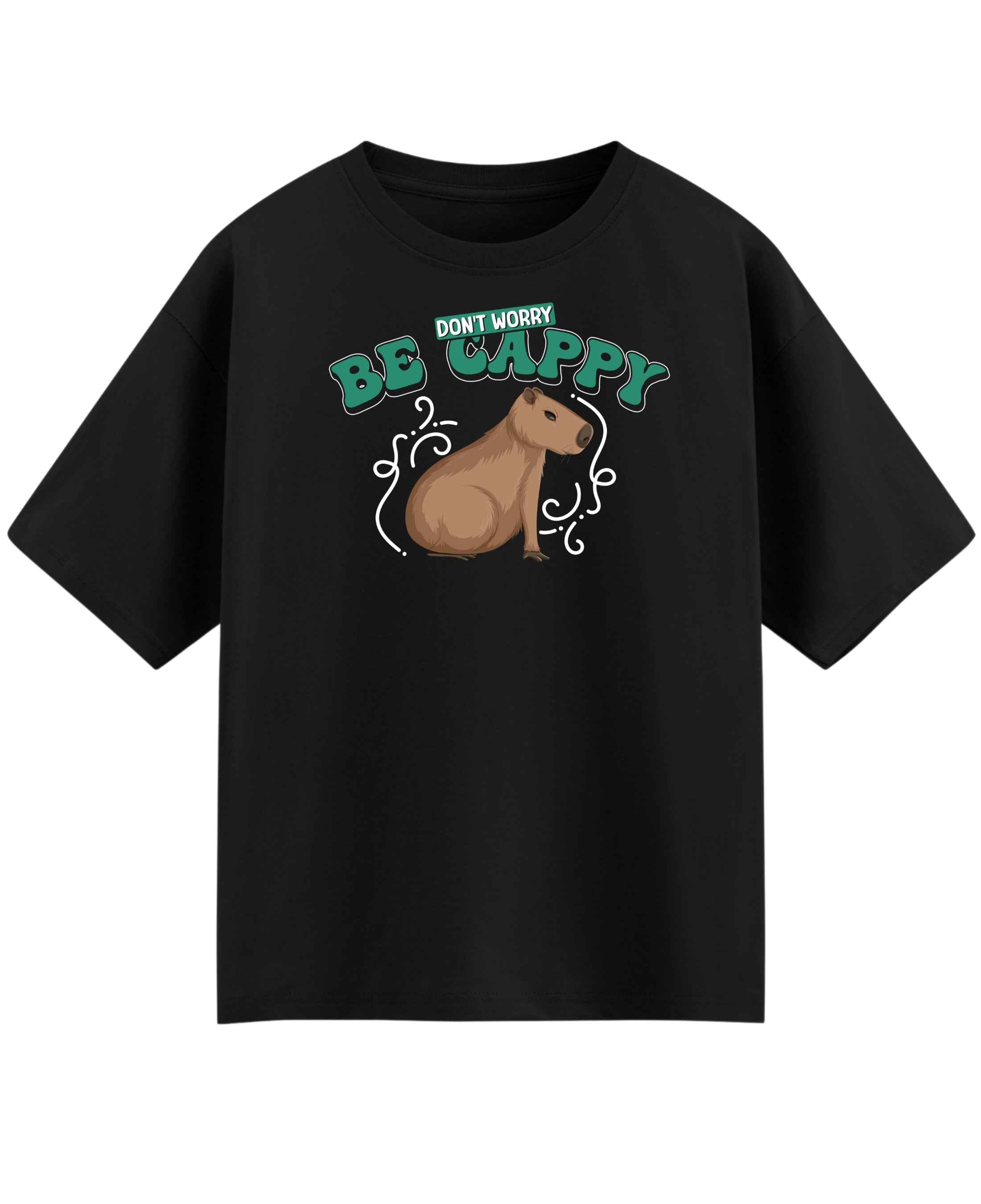 Don't Worry Be Cappy Black Oversized T-Shirt
