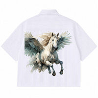 Flying Horses Graphics Blue Striped Oxford Boxy Shirt