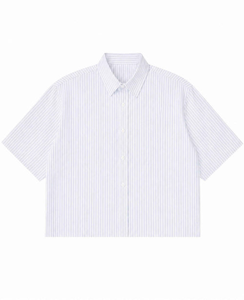 Flying Horses Graphics Blue Striped Oxford Boxy Shirt