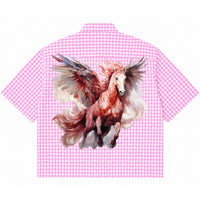 Flying Horses Graphics Pink Gingham Oxford Boxy Shirt