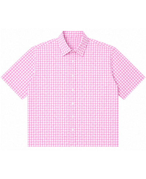 Flying Horses Graphics Pink Gingham Oxford Boxy Shirt