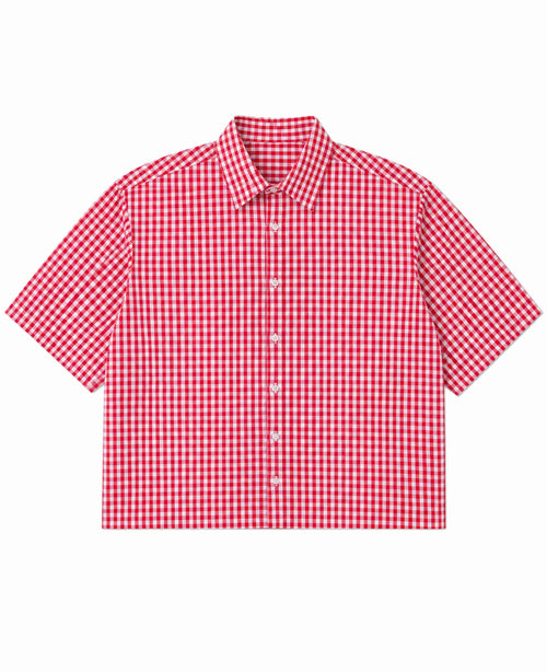 Flying Horses Graphics Red Picnic Oxford Boxy Shirt