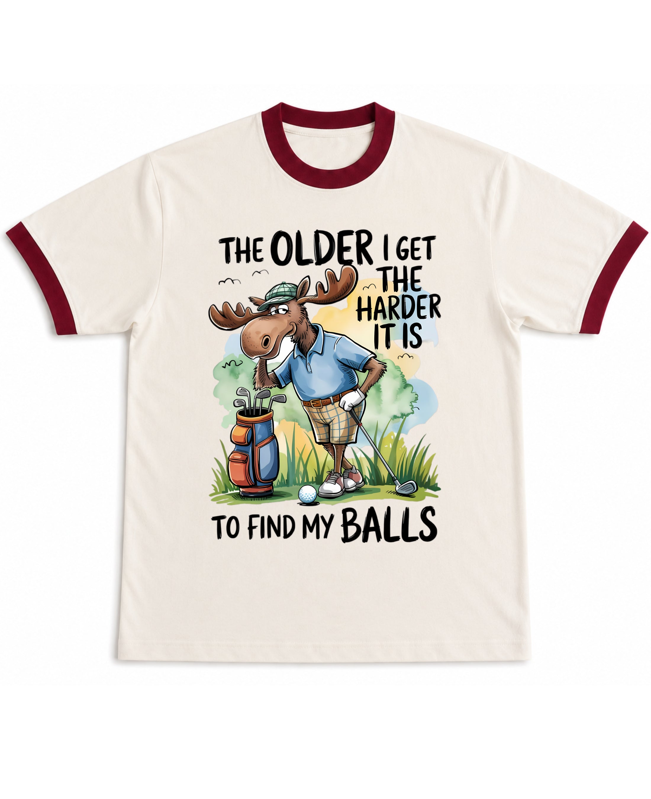 Off White & Maroon Ringer tee Front Design