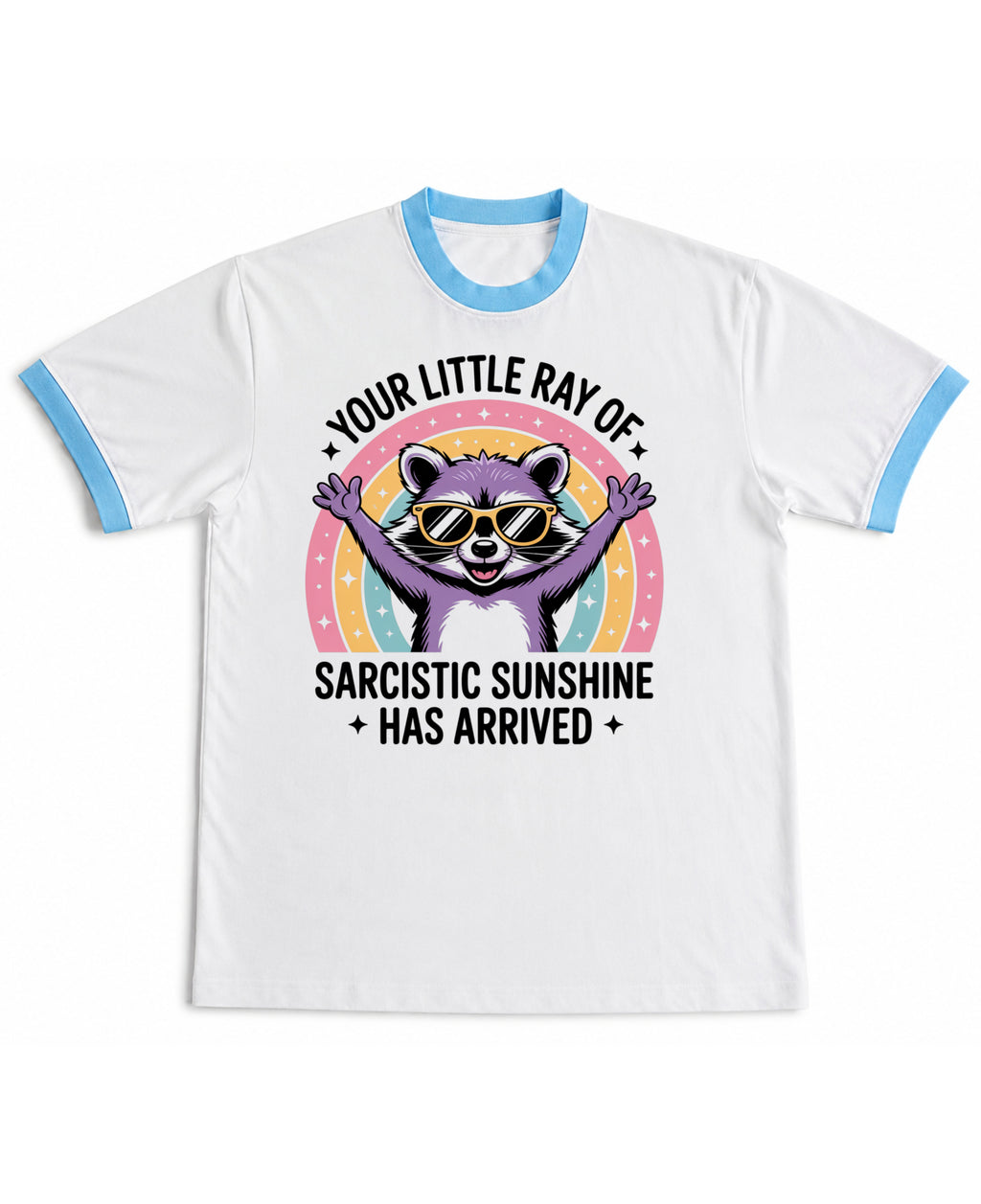 White & Sky Blue Ringer tee Front Design