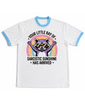 White & Sky Blue Ringer tee Front Design