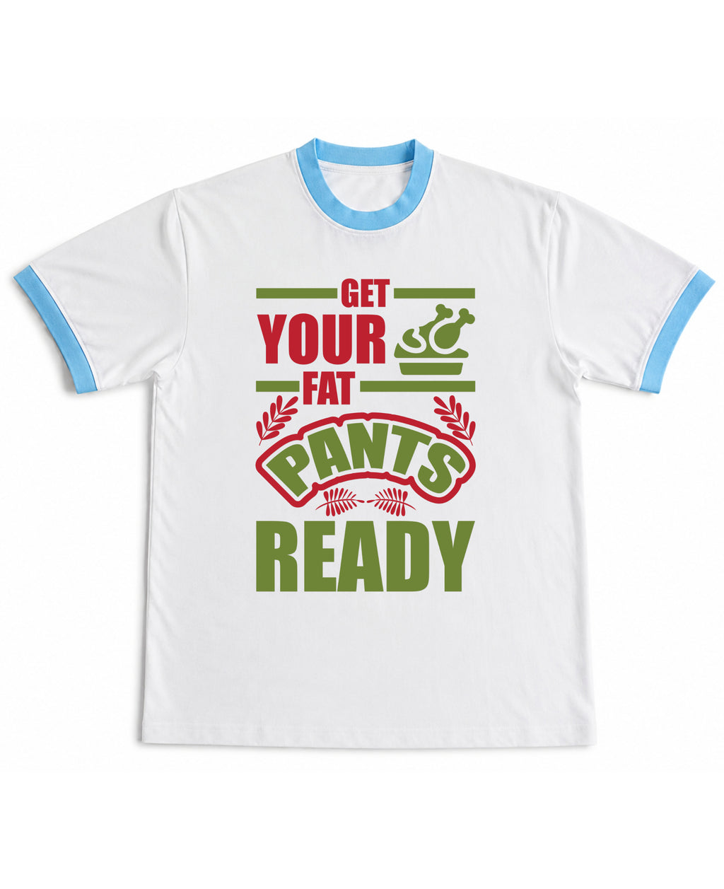 White & Sky Blue Ringer tee Front Design