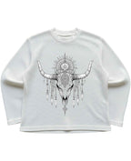 Graphic Print Off-White Waffle Knit Oversized Full-Sleeve
