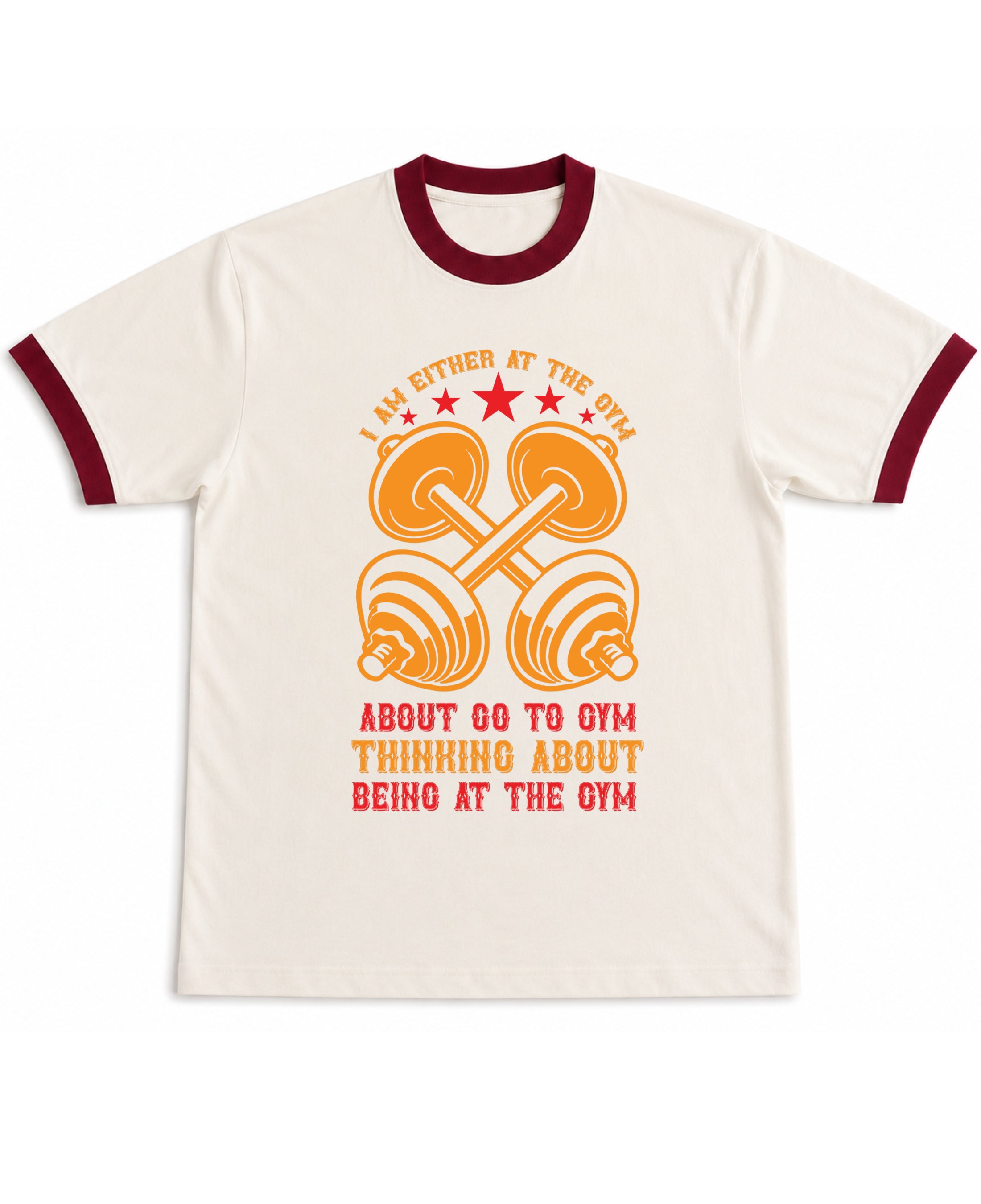 Off White & Maroon Ringer tee Front Design