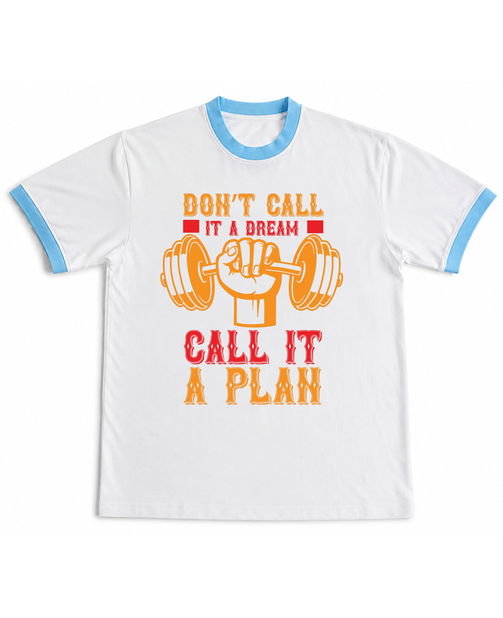 White & Sky Blue Ringer tee Front Design