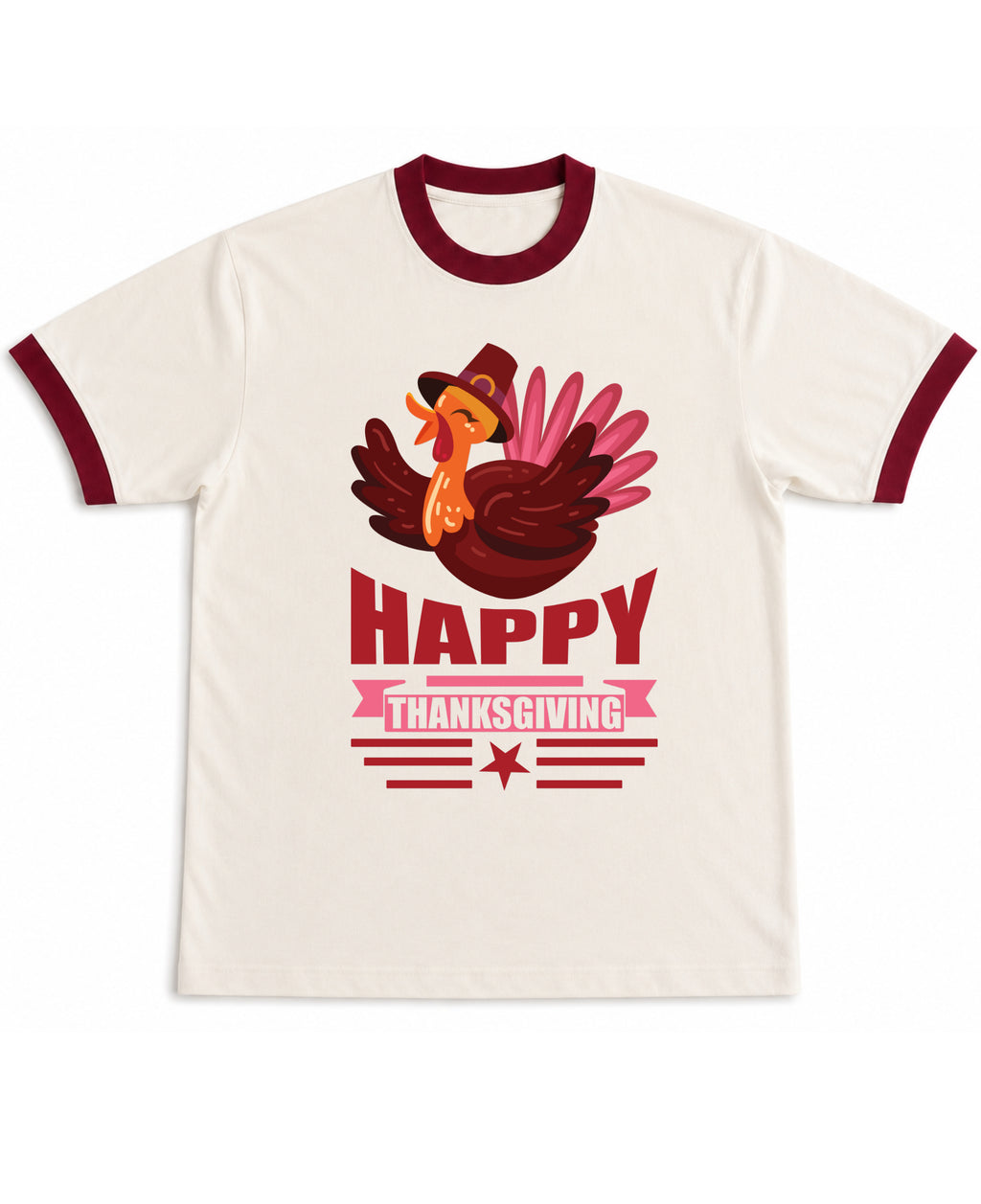 Off White & Maroon Ringer tee Front Design