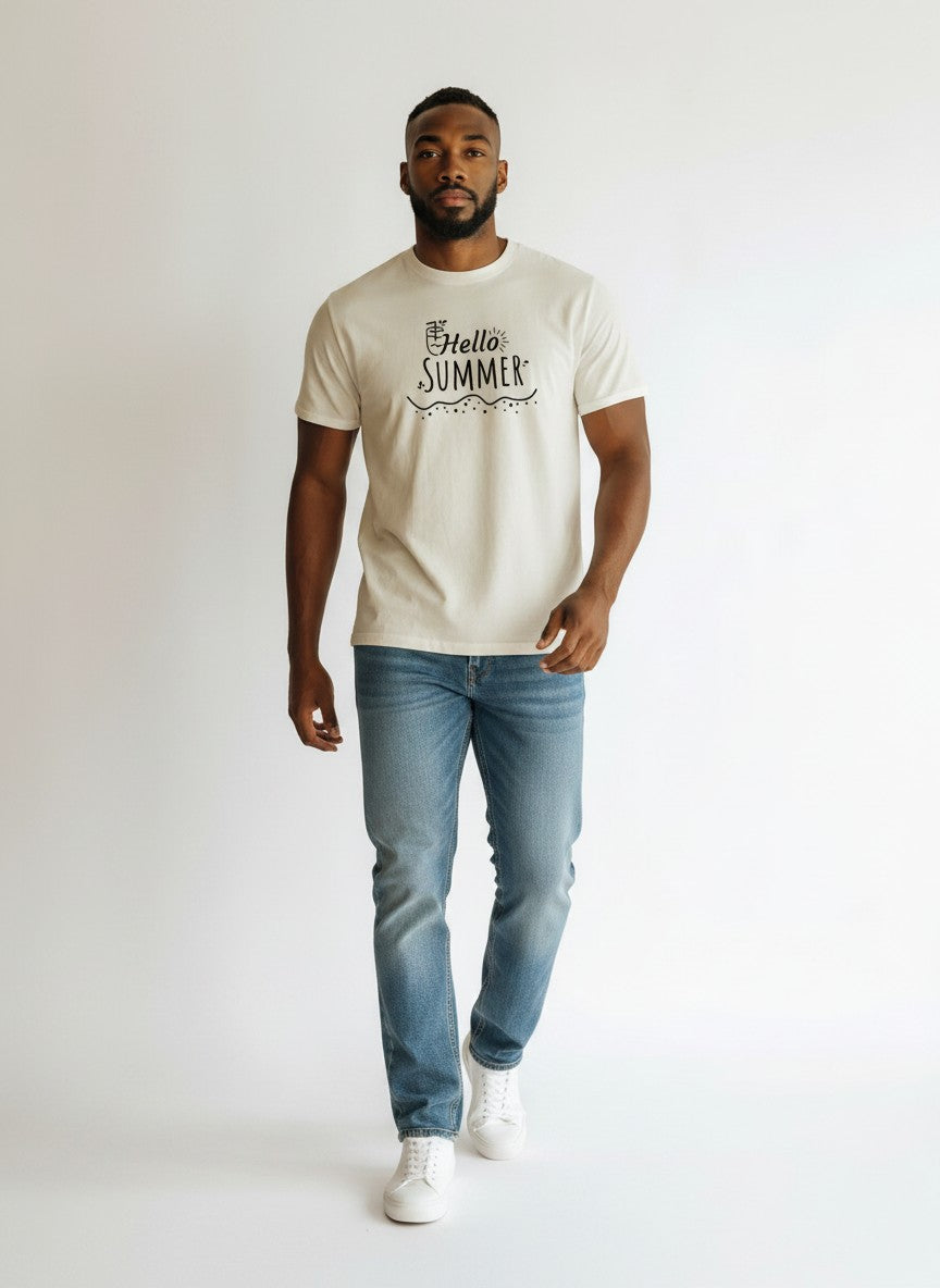 Hello Summer Off White Boxy Fit T-Shirt