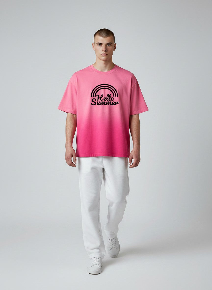 Hello Summer Pink Sunfade Ombré Wash Boxy Fit T-shirt