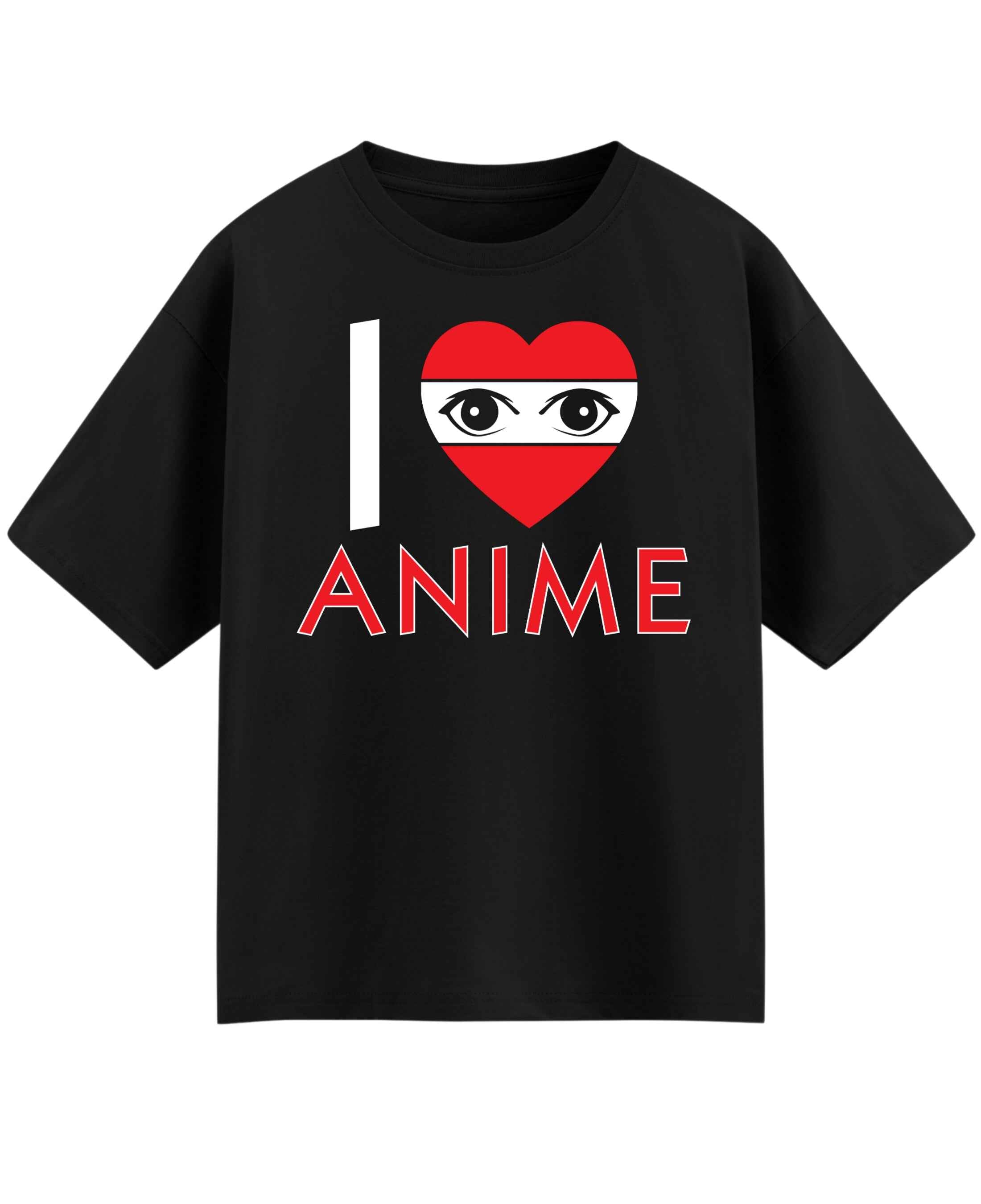 I Love Anime Black Oversized T-Shirt