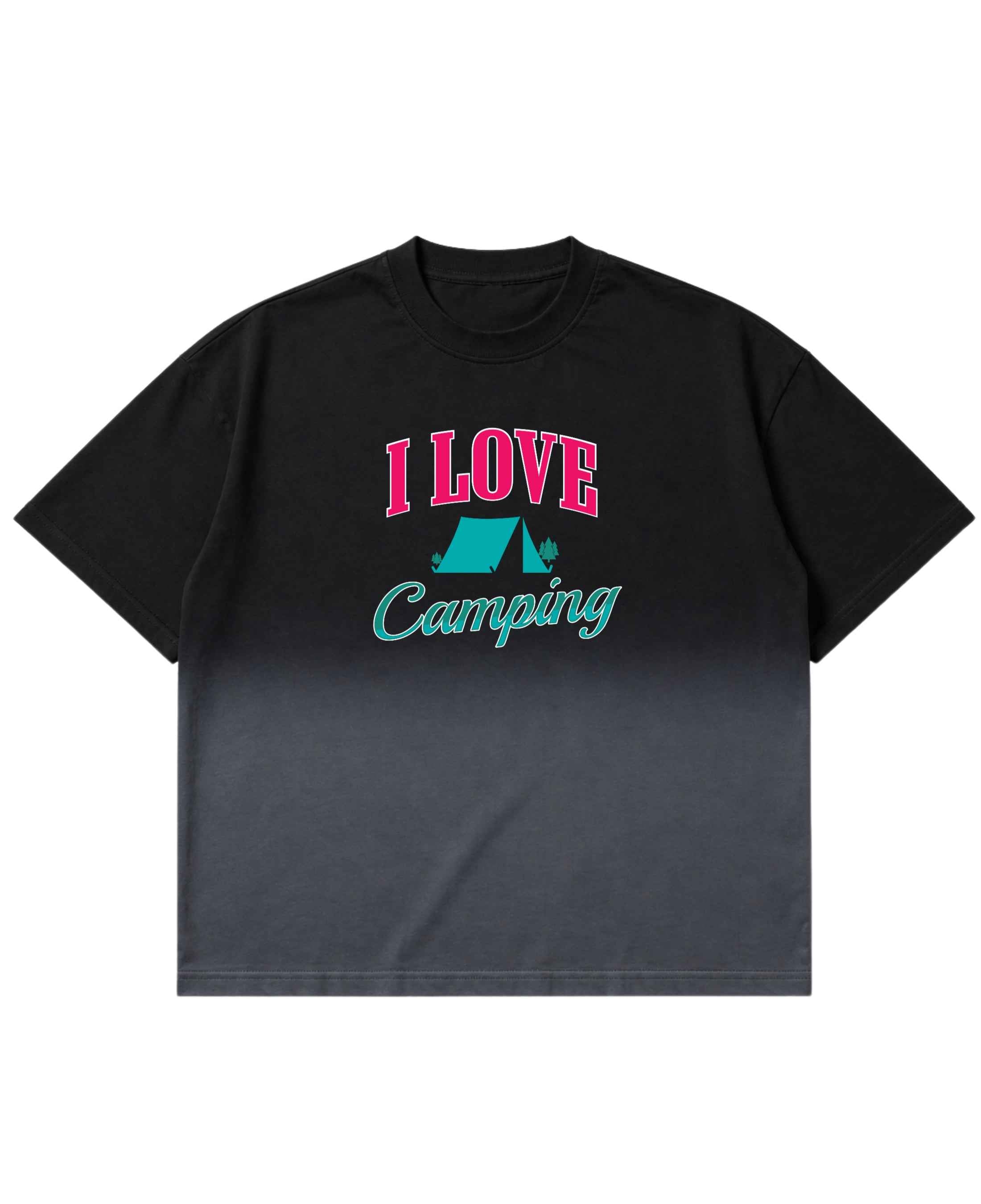 I Love Camping Black Ombré Wash Boxy Fit T-shirt