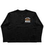 I Love Music Black Henley waffle knit