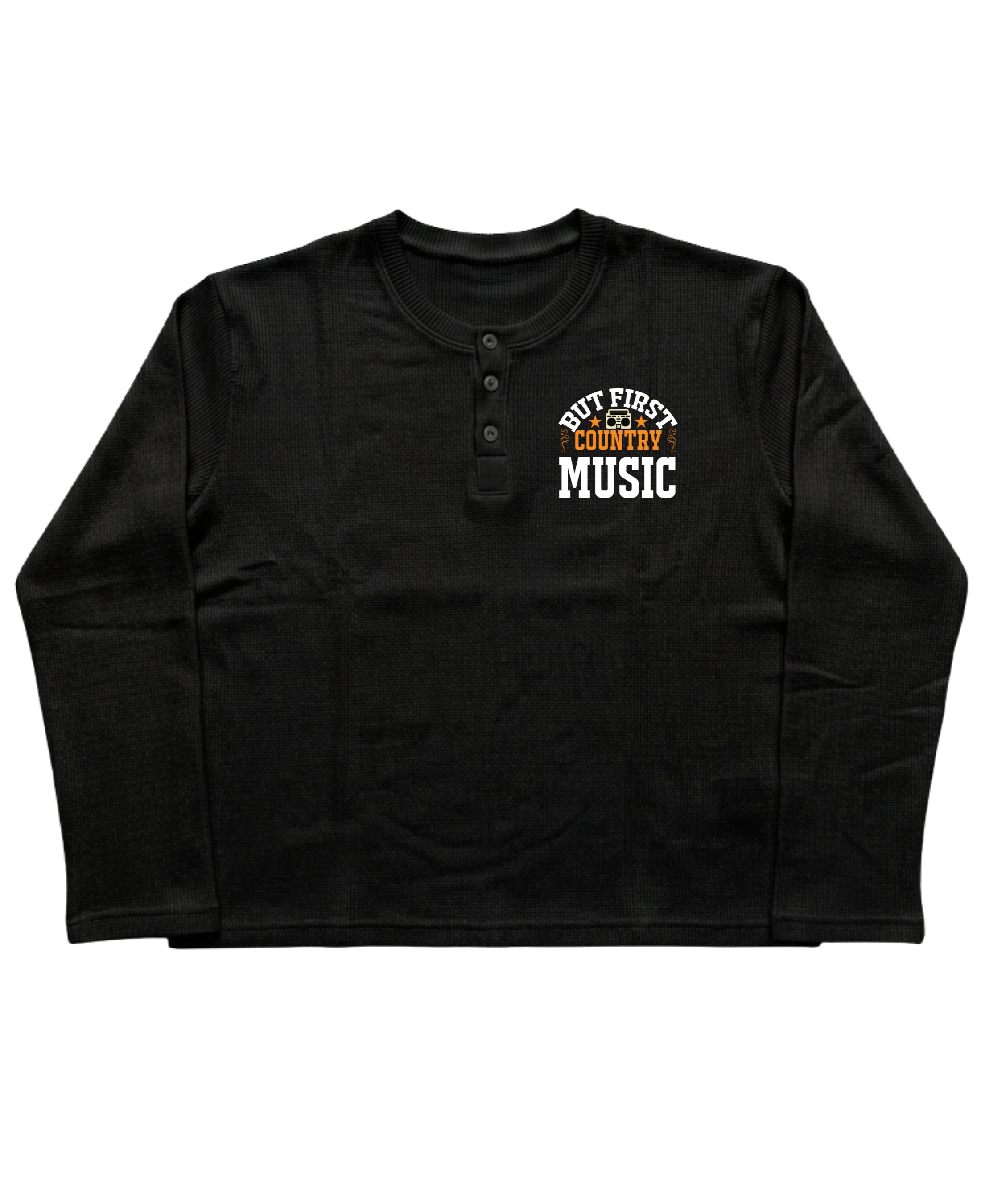 Black Henley waffle knit Front Design