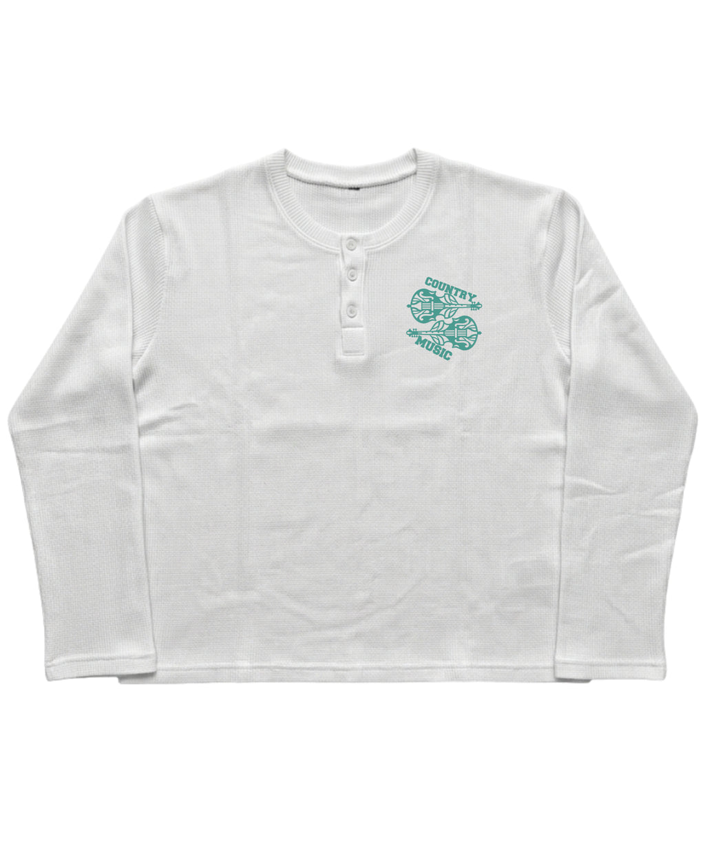 White Henley waffle knit Front Design