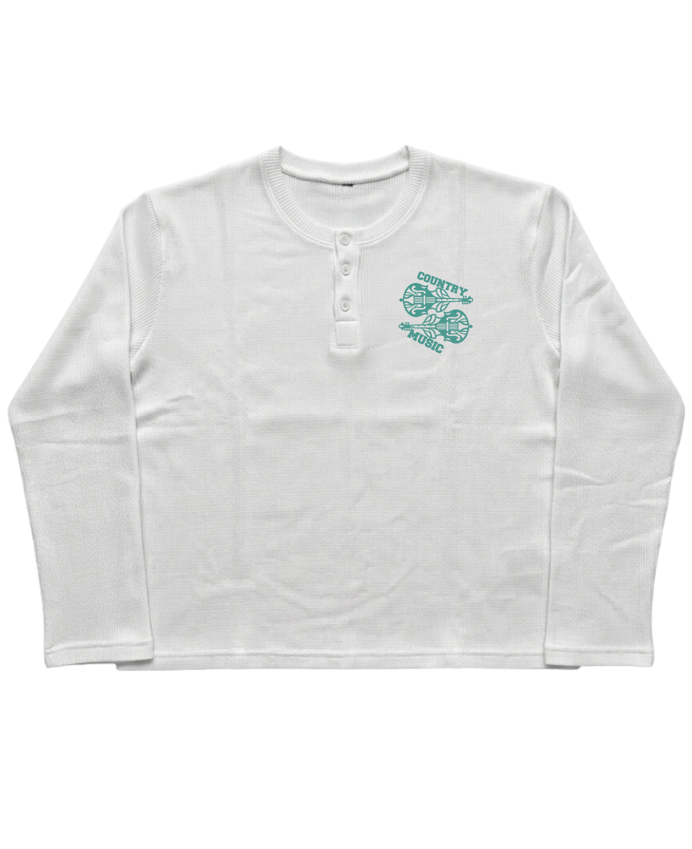 White Henley waffle knit Front Design