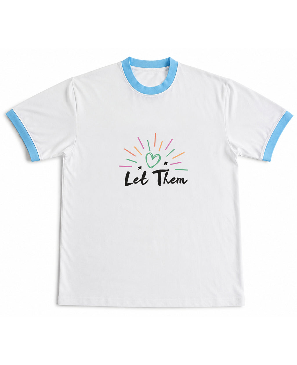 White & Sky Blue Ringer tee Front Design