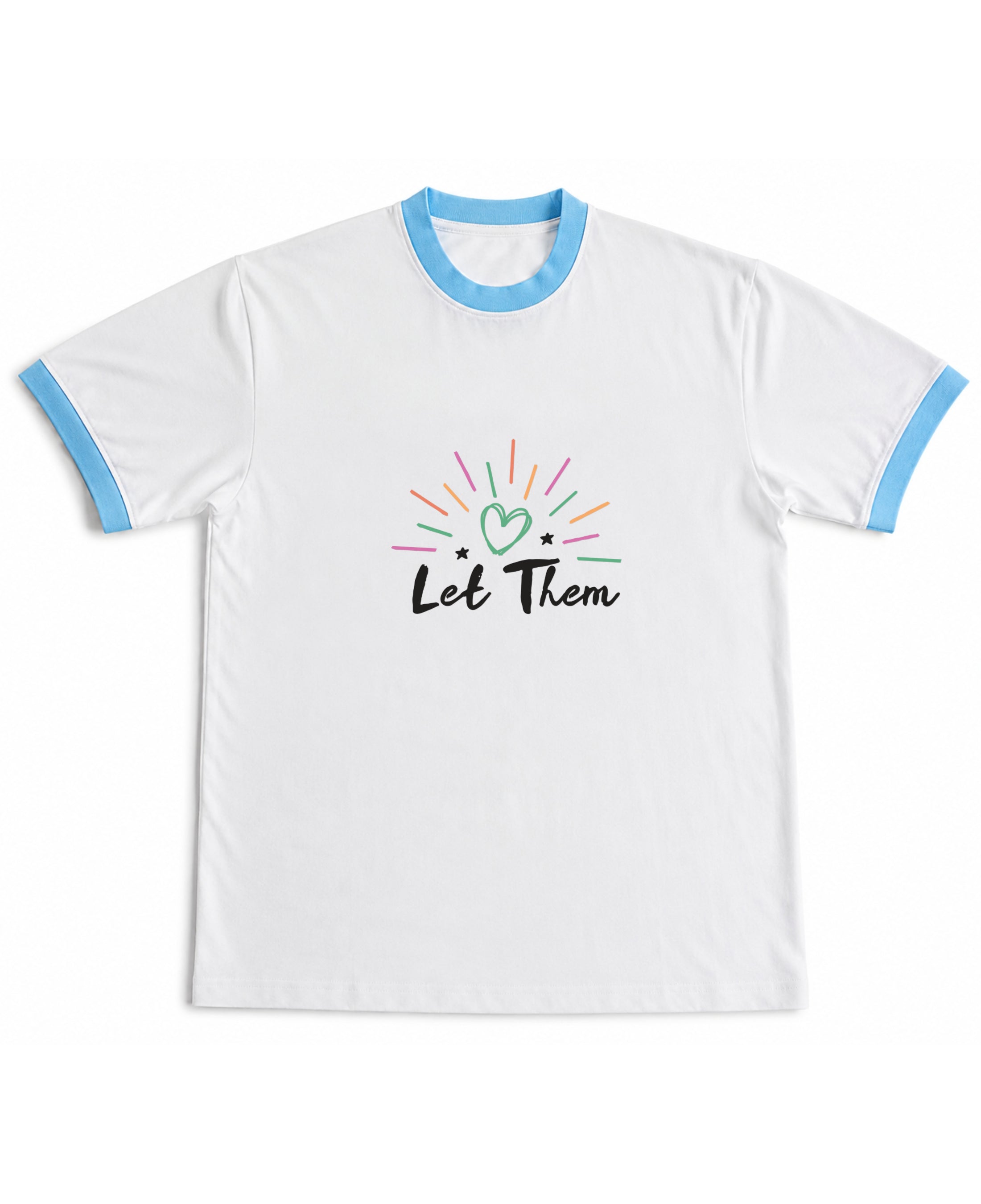 White & Sky Blue Ringer tee Front Design