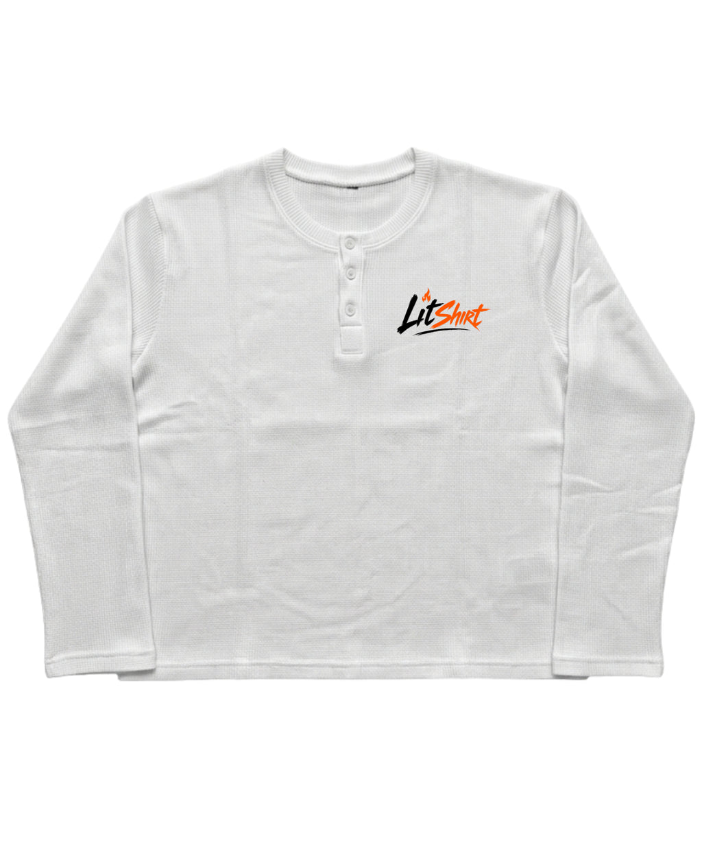 White Henley waffle knit Front Design