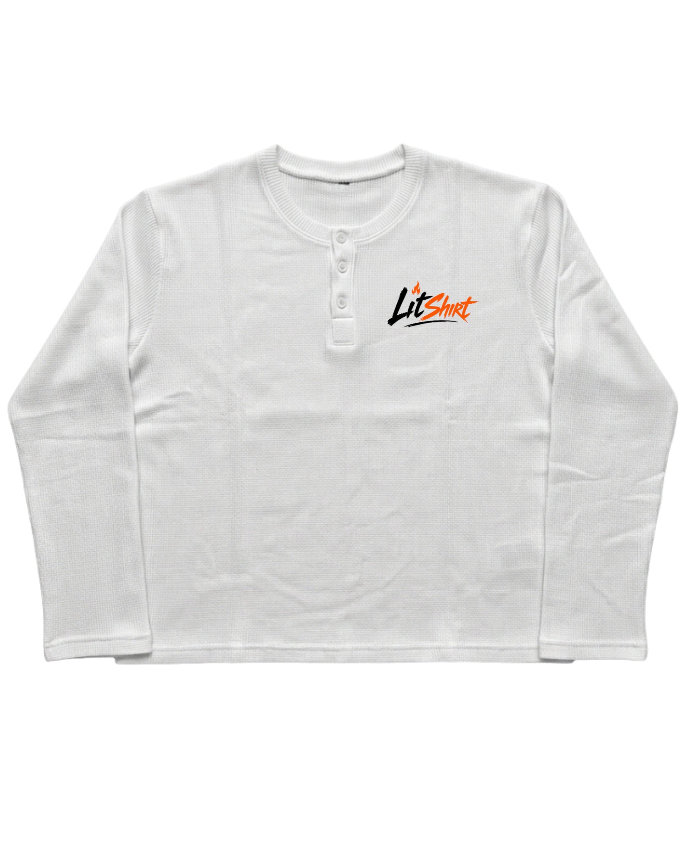 White Henley waffle knit Front Design