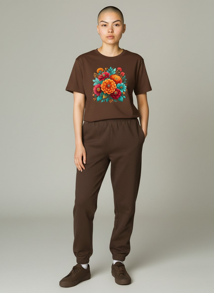 Mexican Flower Graphics Mousse Brown Baby Tee