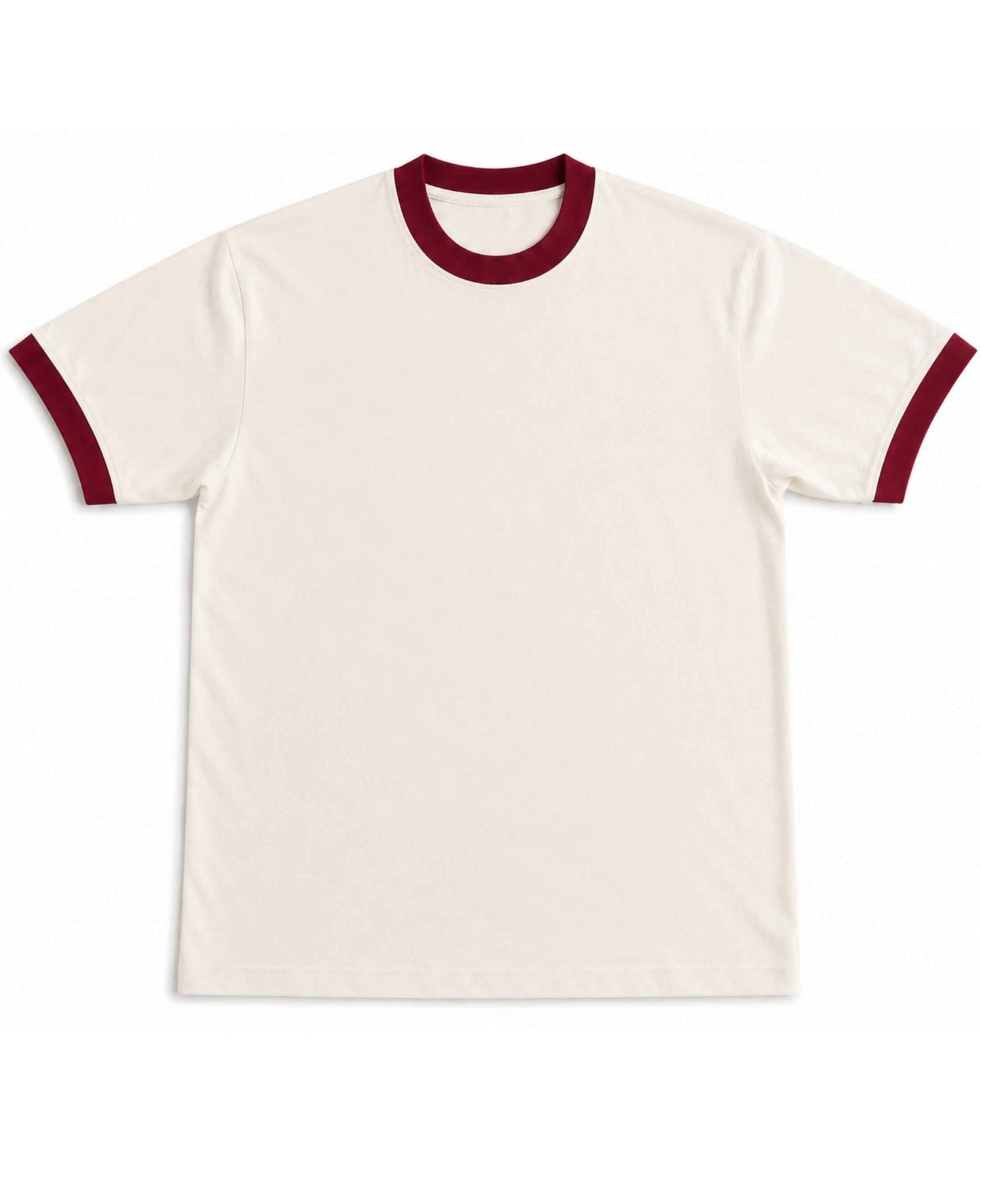 Off White & Maroon Ringer Tee