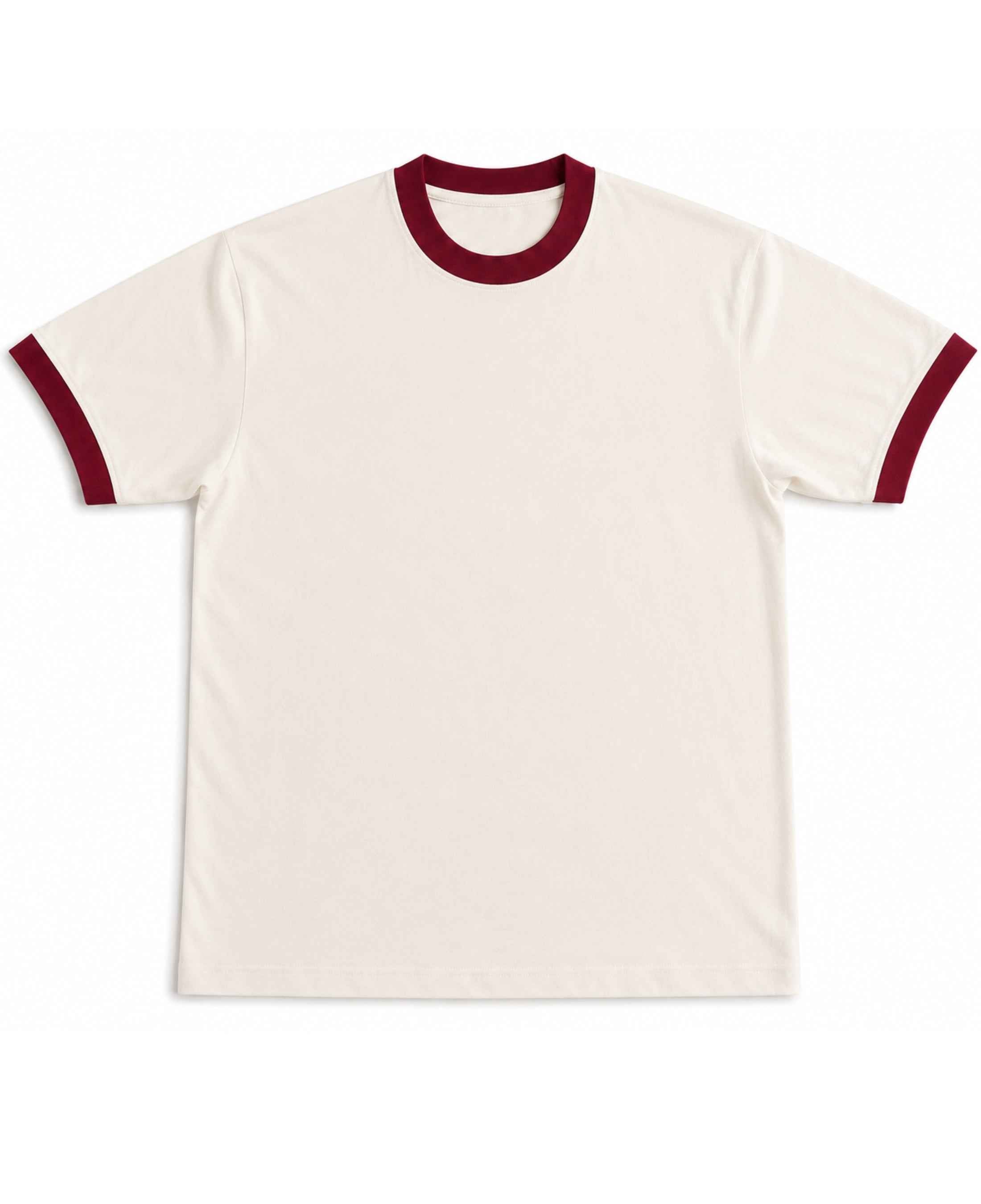 Off White & Maroon Ringer Tee