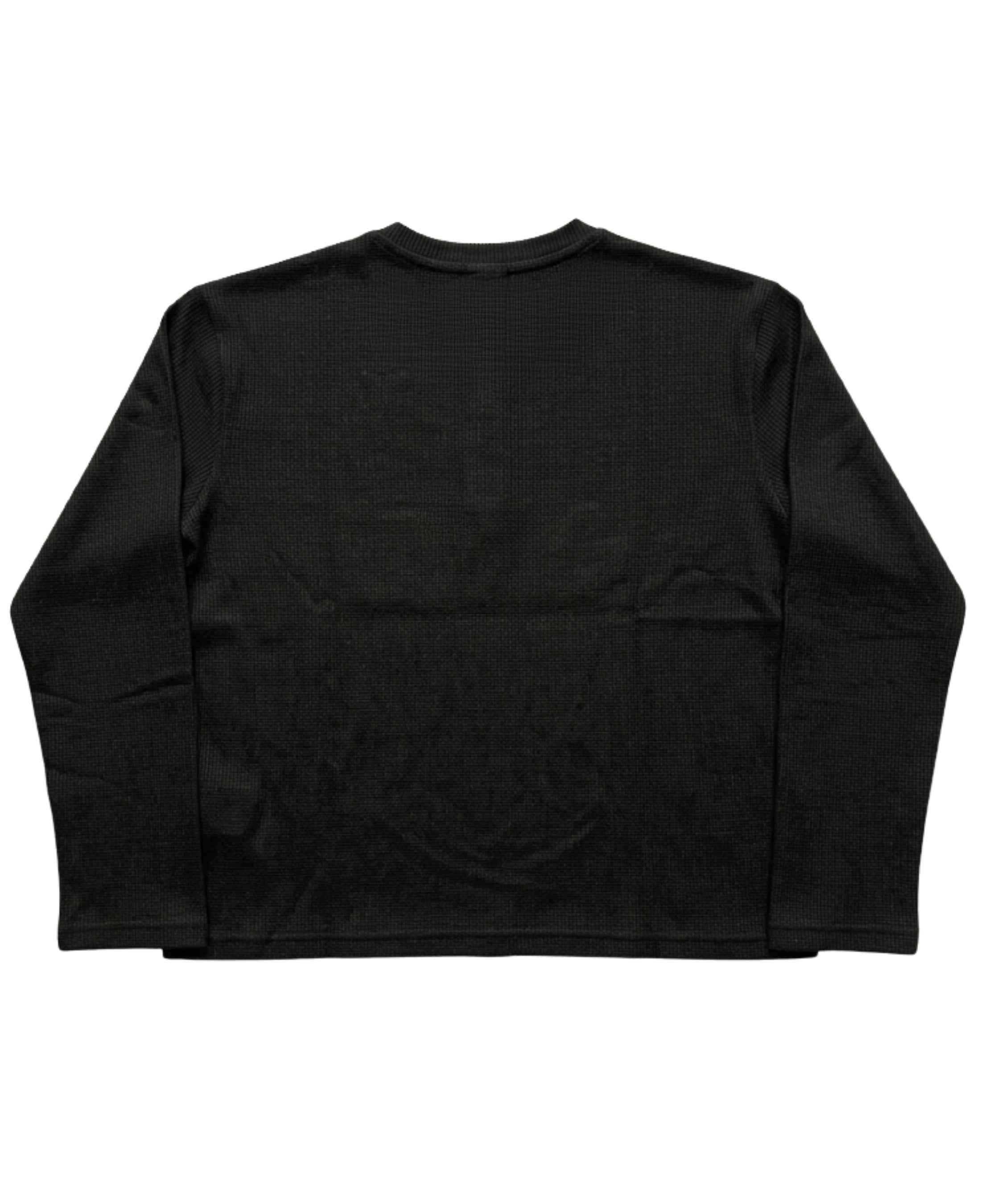 Outdoor Adventure Black Henley waffle knit