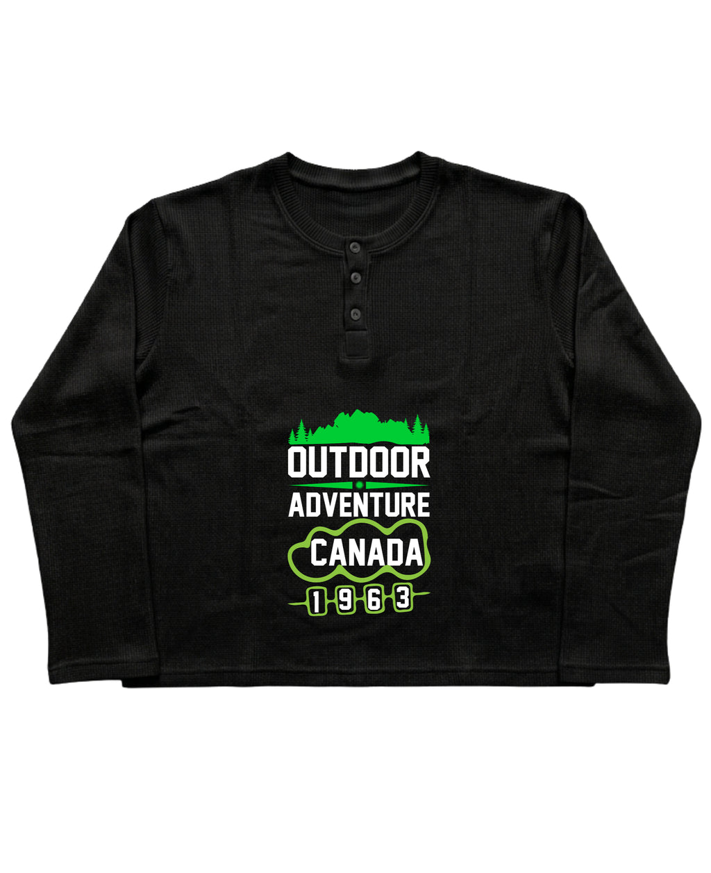 Black Henley waffle knit Front Design