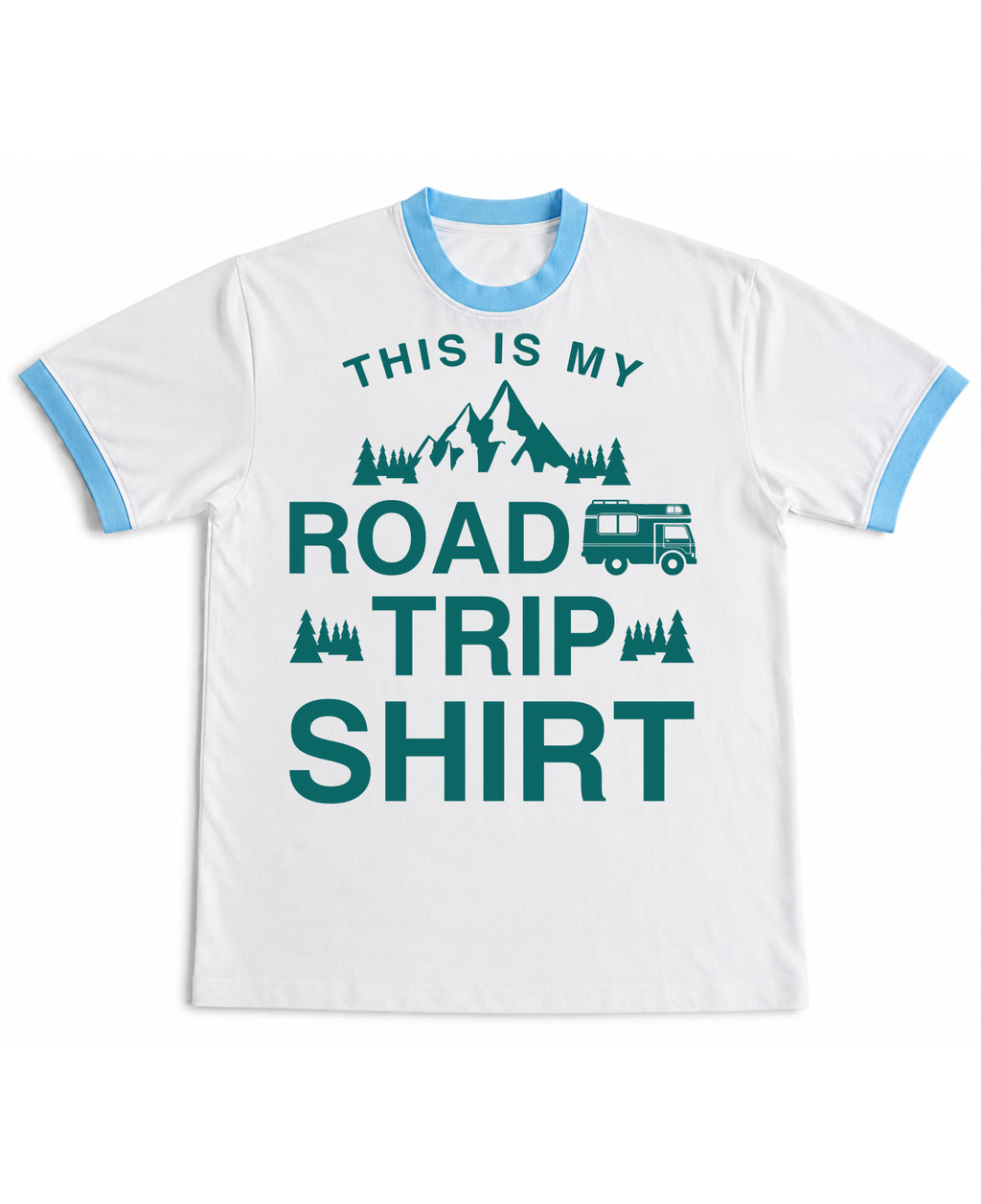 White & Sky Blue Ringer tee Front Design