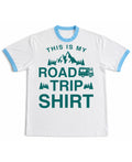 White & Sky Blue Ringer tee Front Design