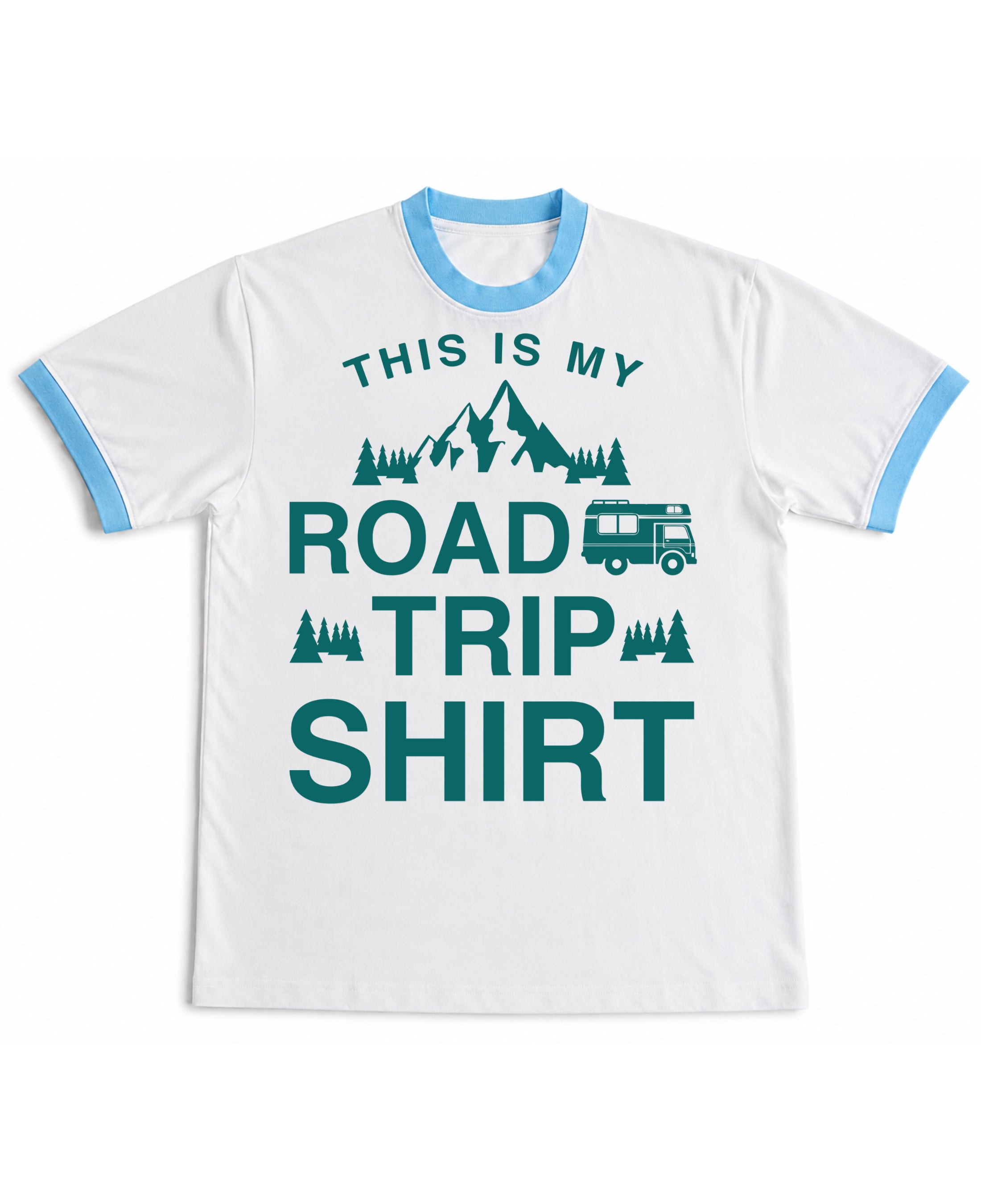 White & Sky Blue Ringer tee Front Design