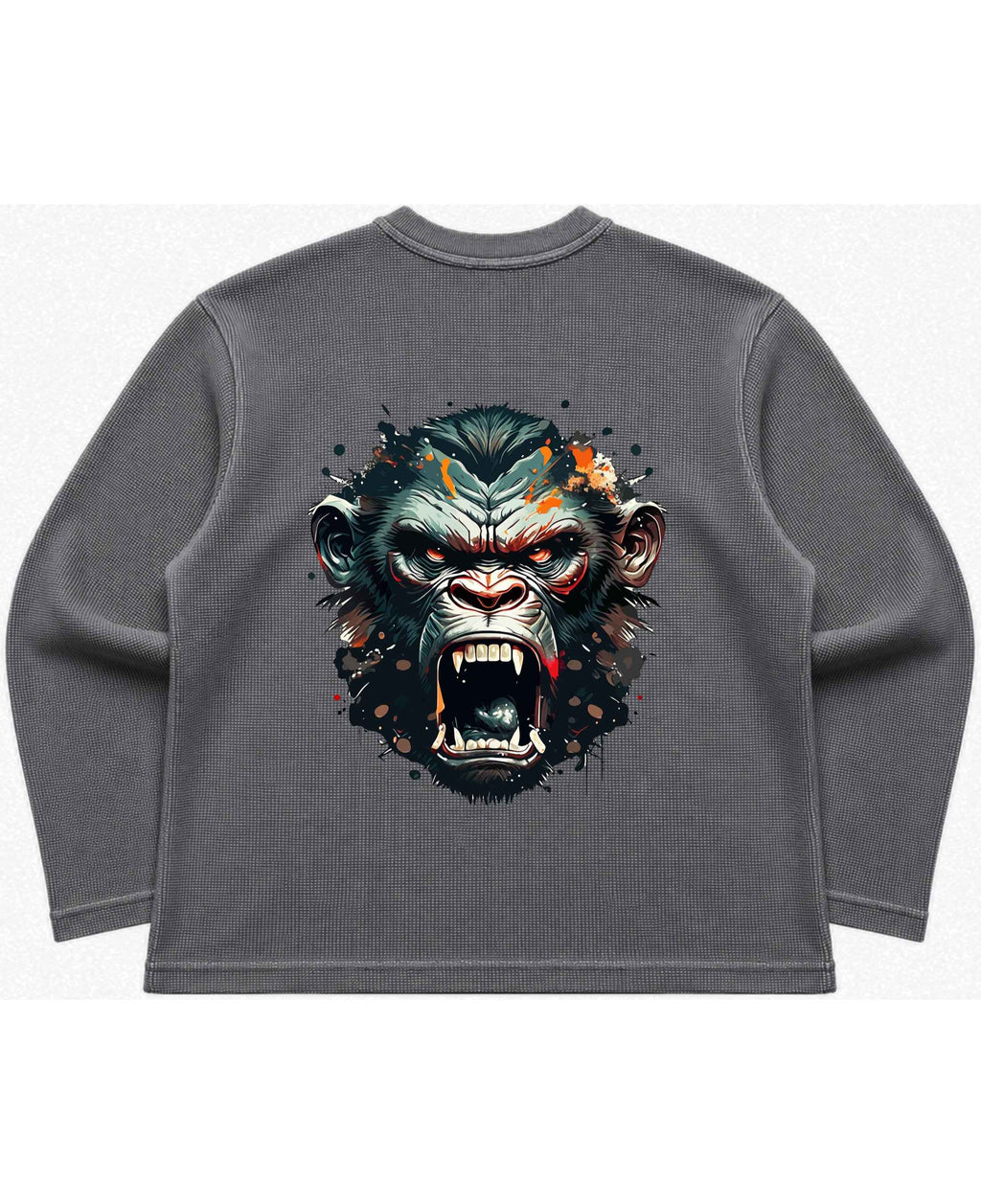 UrbanWeave Graphic Acidwash Waffle Knit Oversized Full-Sleeve