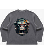 UrbanWeave Graphic Acidwash Waffle Knit Oversized Full-Sleeve