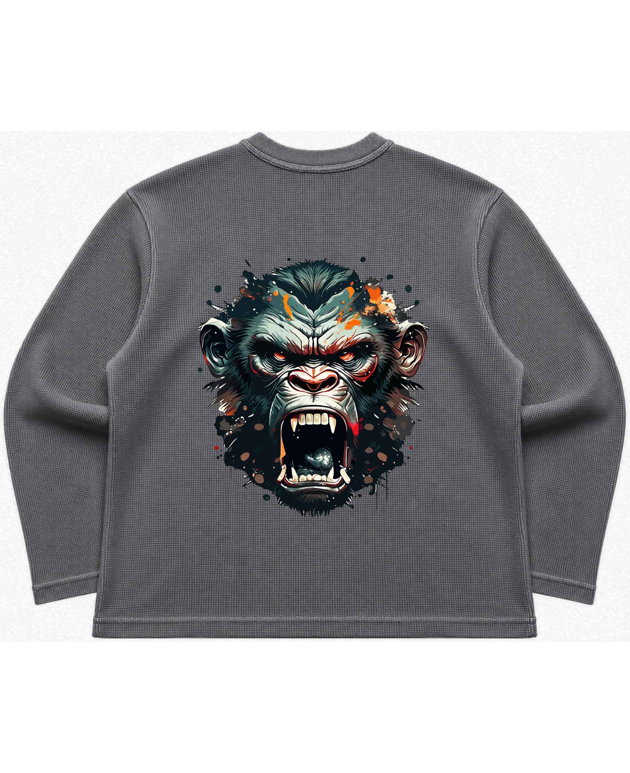 UrbanWeave Graphic Acidwash Waffle Knit Oversized Full-Sleeve