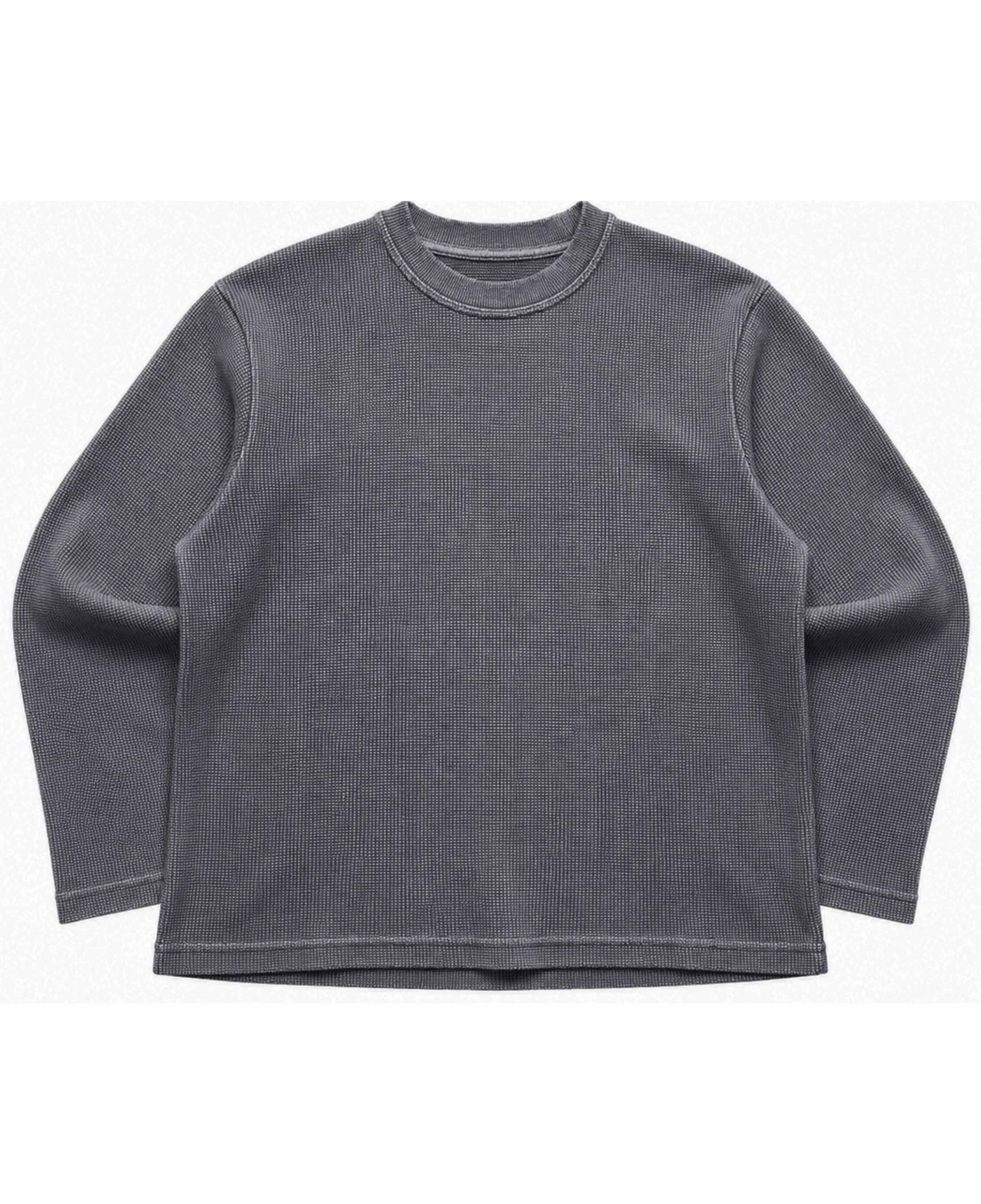 UrbanWeave Graphic Acidwash Waffle Knit Oversized Full-Sleeve