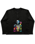 Black Henley waffle knit Front Design