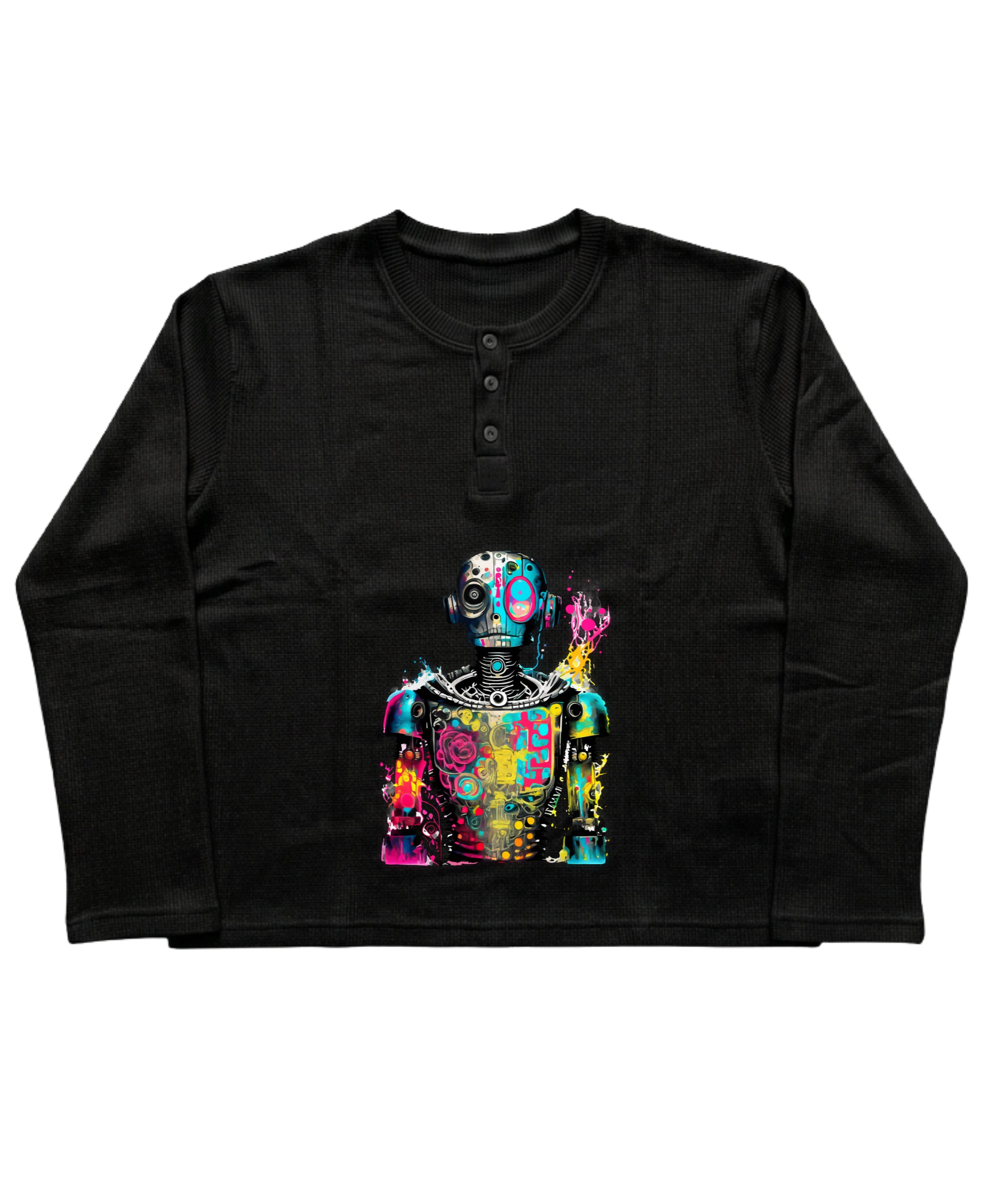 Black Henley waffle knit Front Design