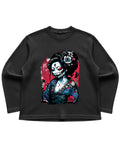 Black waffle knit oversized full-sleeve Front Design