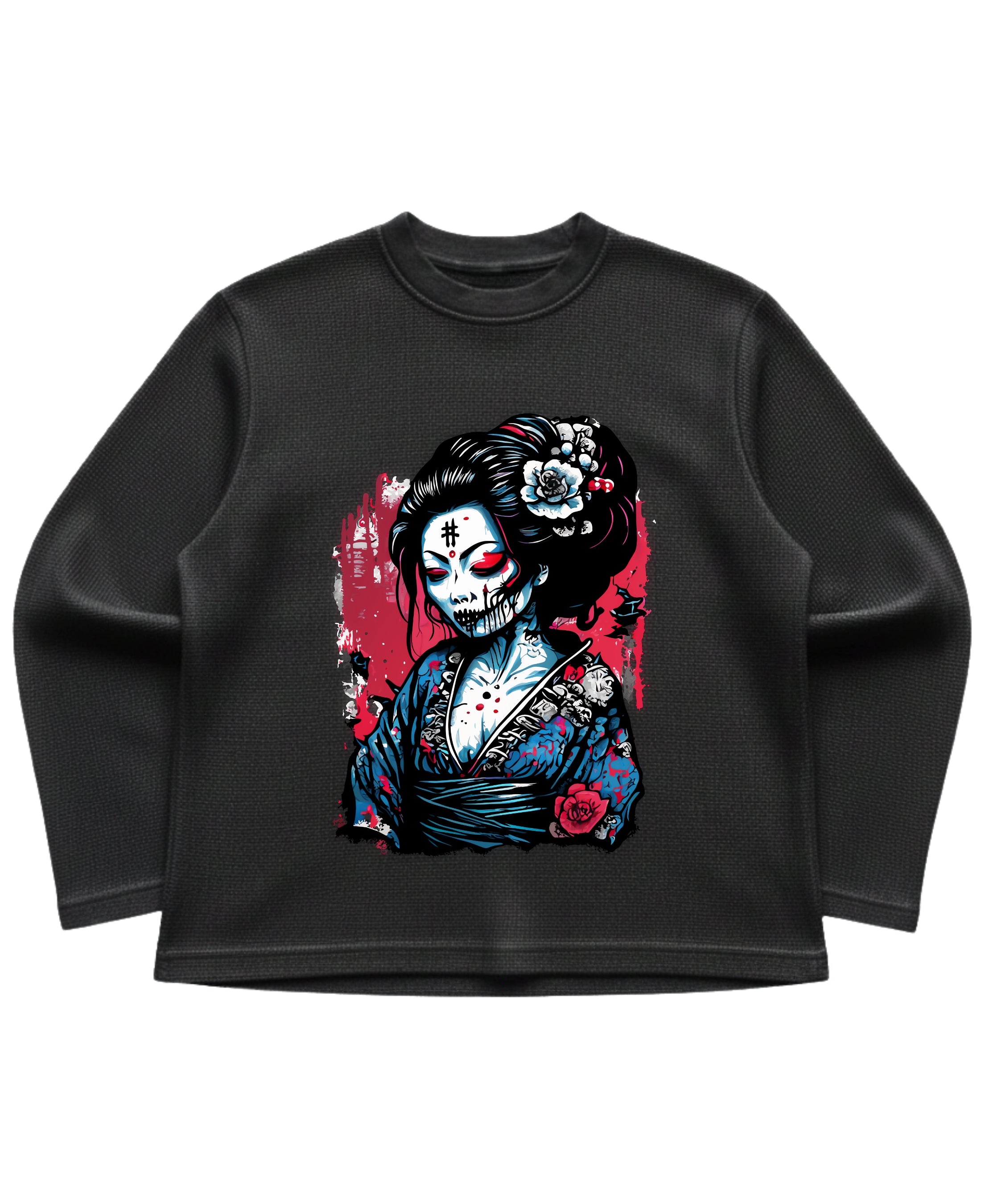 Black waffle knit oversized full-sleeve Front Design