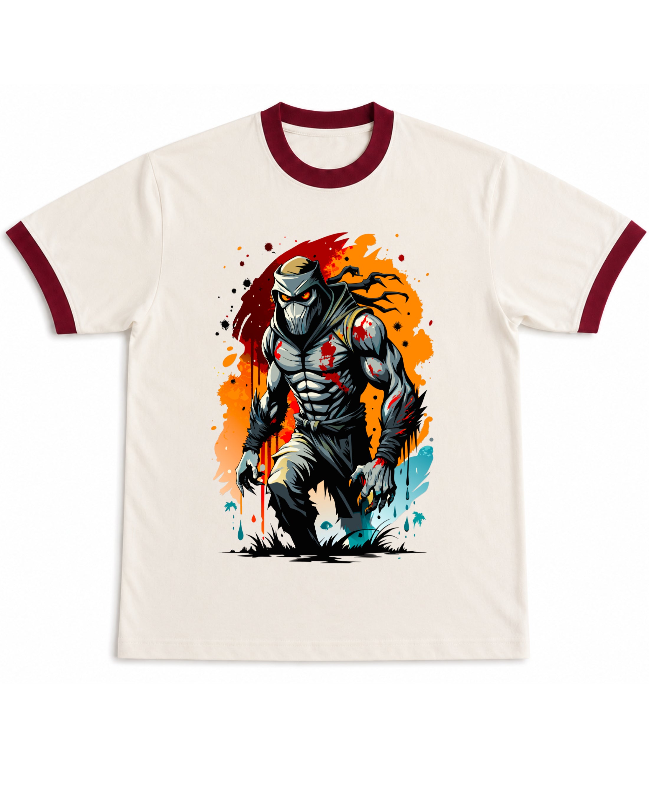 Off White & Maroon Ringer tee Front Design