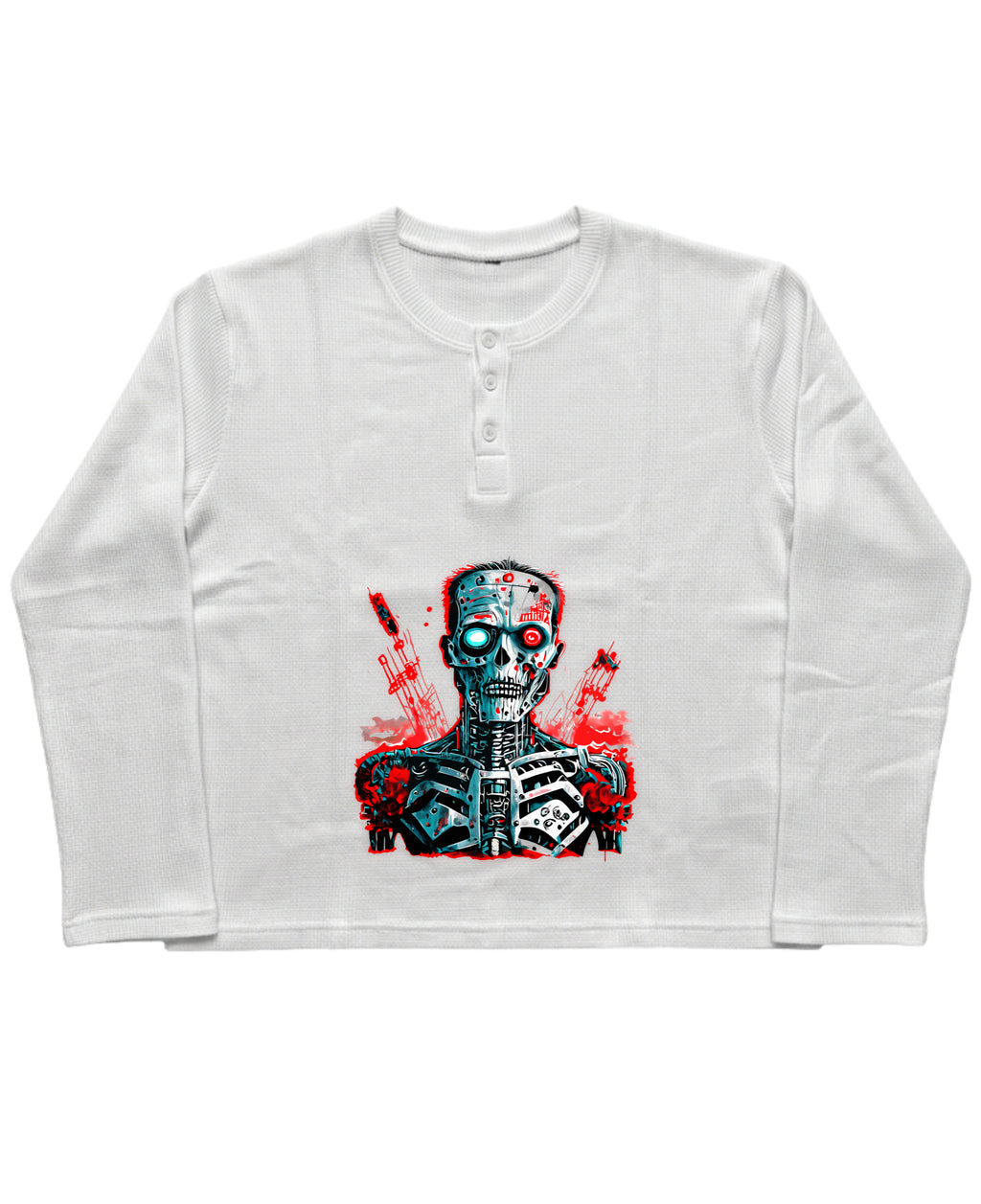 White Henley waffle knit Front Design
