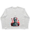 White Henley waffle knit Front Design