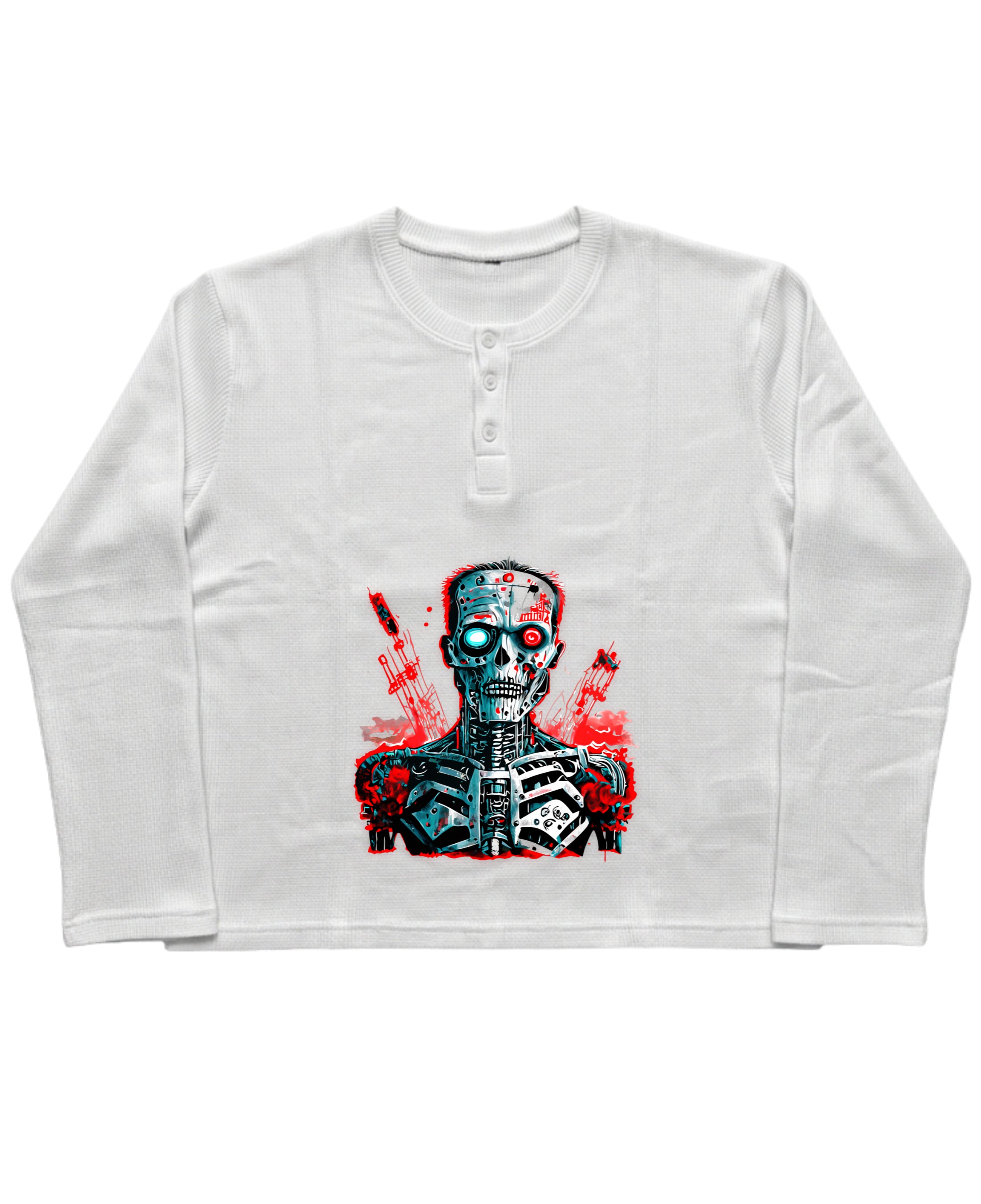 White Henley waffle knit Front Design