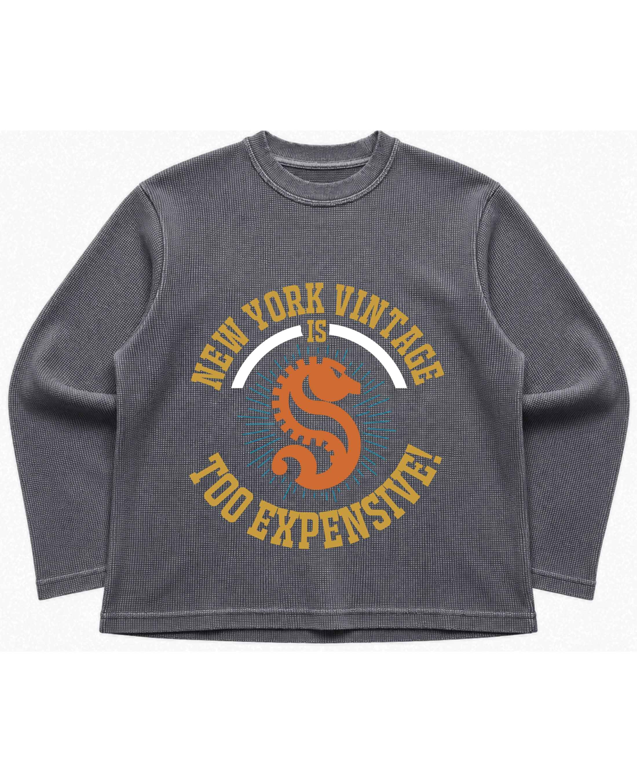 Vintage Graphic Acidwash Waffle Knit Oversized Full-Sleeve