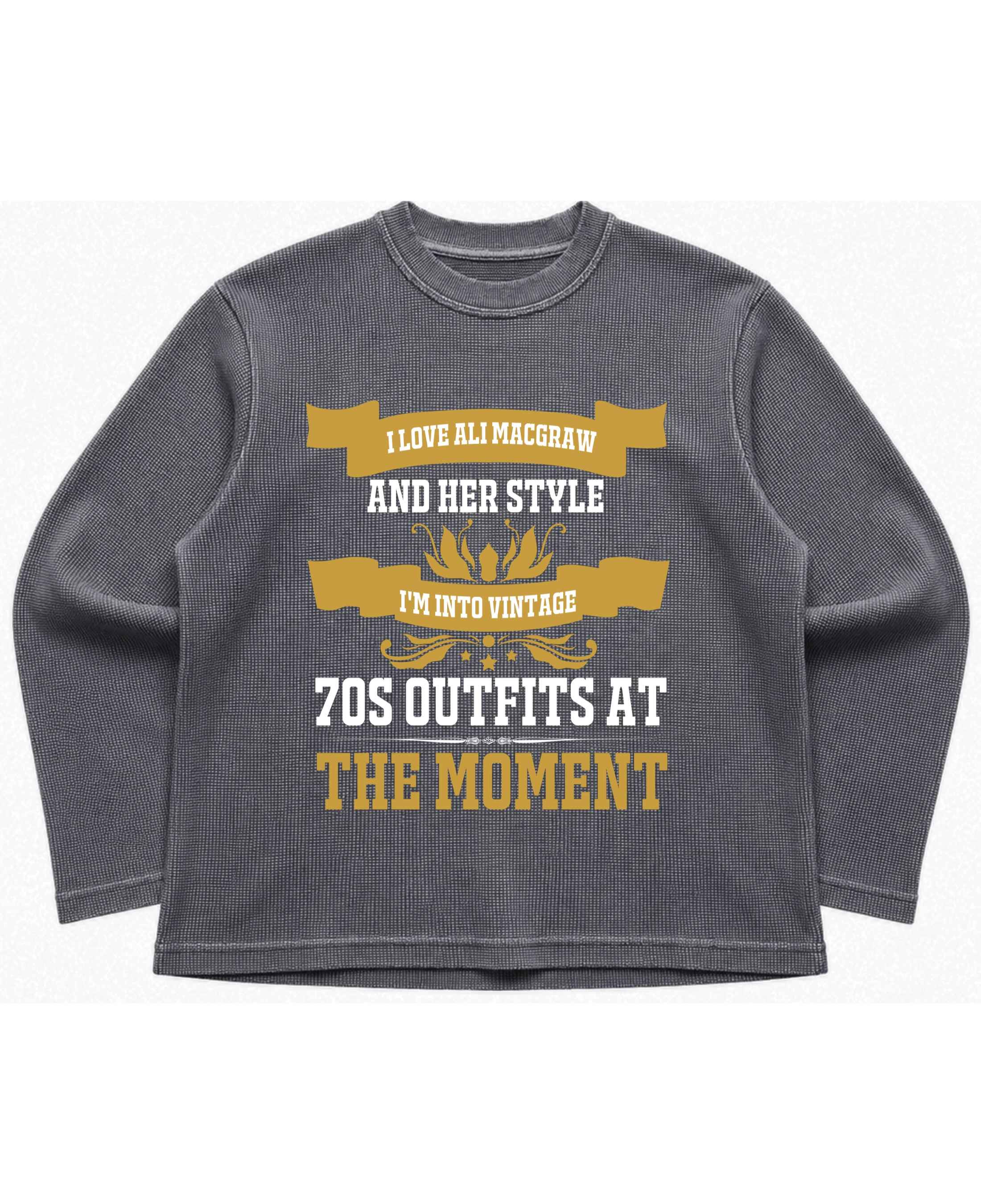 Vintage Graphic Acidwash Waffle Knit Oversized Full-Sleeve