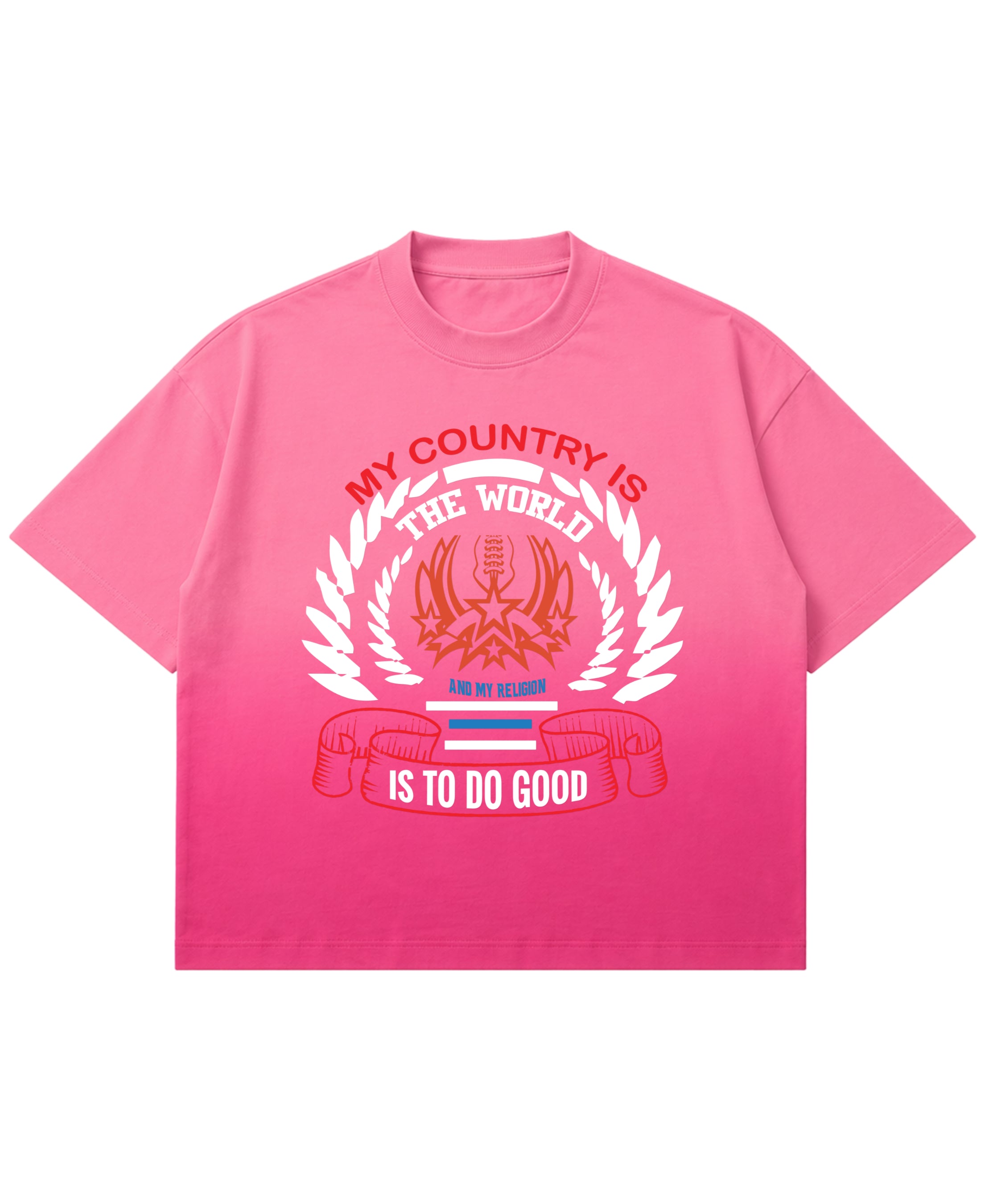 Pink Sunfade Ombré Wash Boxy Fit T-shirt Front Design